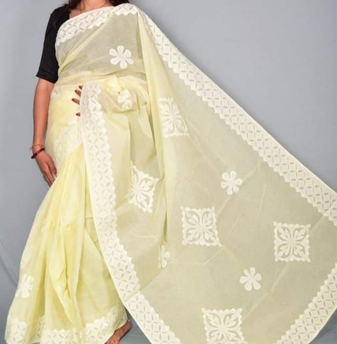 Organdy Cotton Applique Work Sarees