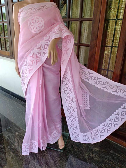 Organdy Cotton Applique Work Sarees