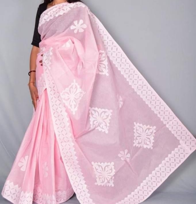 Organdy Cotton Applique Work Sarees