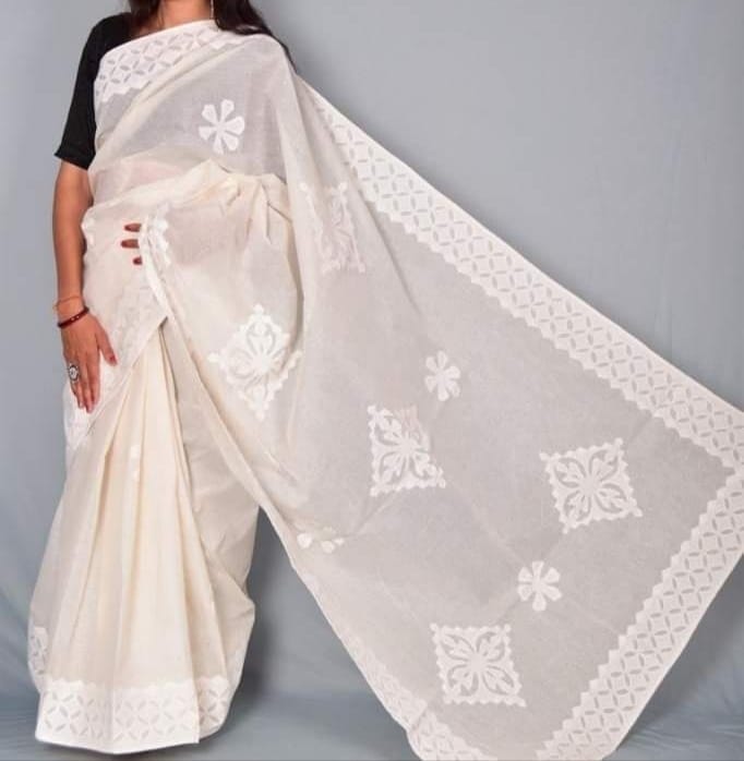 Organdy Cotton Applique Work Sarees