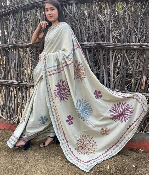 Applique work Saree on Mul Cotton