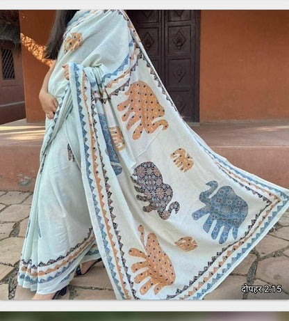 Applique work Saree on Mul Cotton