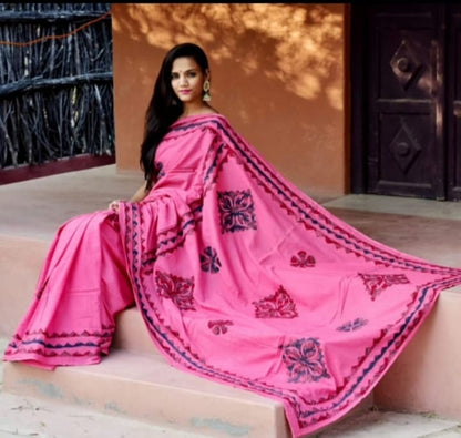 Applique work Saree on Mul Cotton