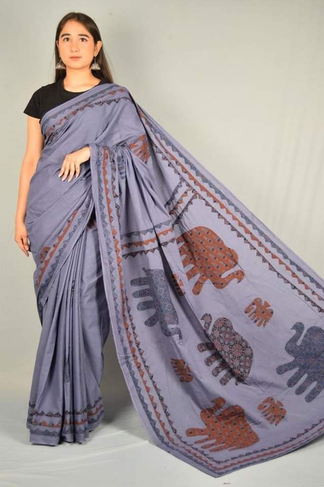 Applique work Saree on Mul Cotton