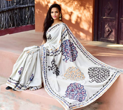 Applique work Saree on Mul Cotton