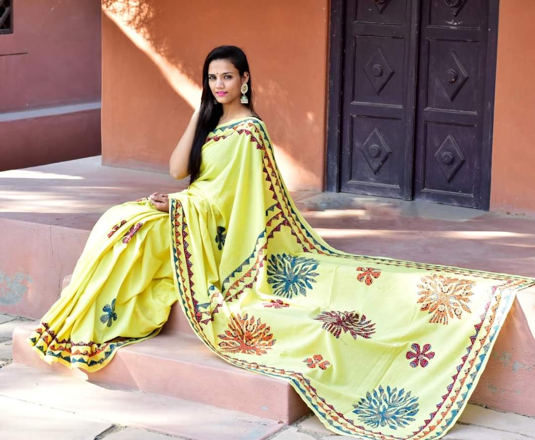 Applique work Saree on Mul Cotton