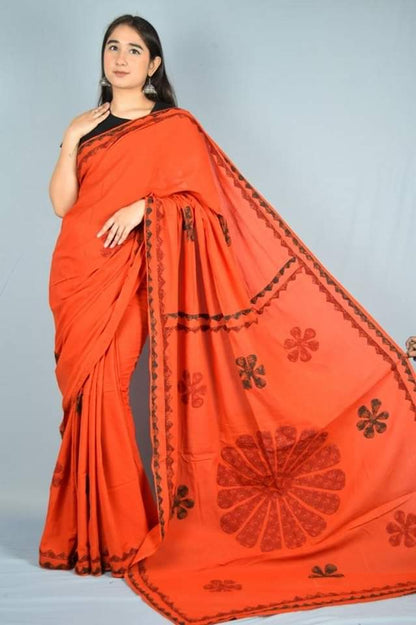 Applique work Saree on Mul Cotton