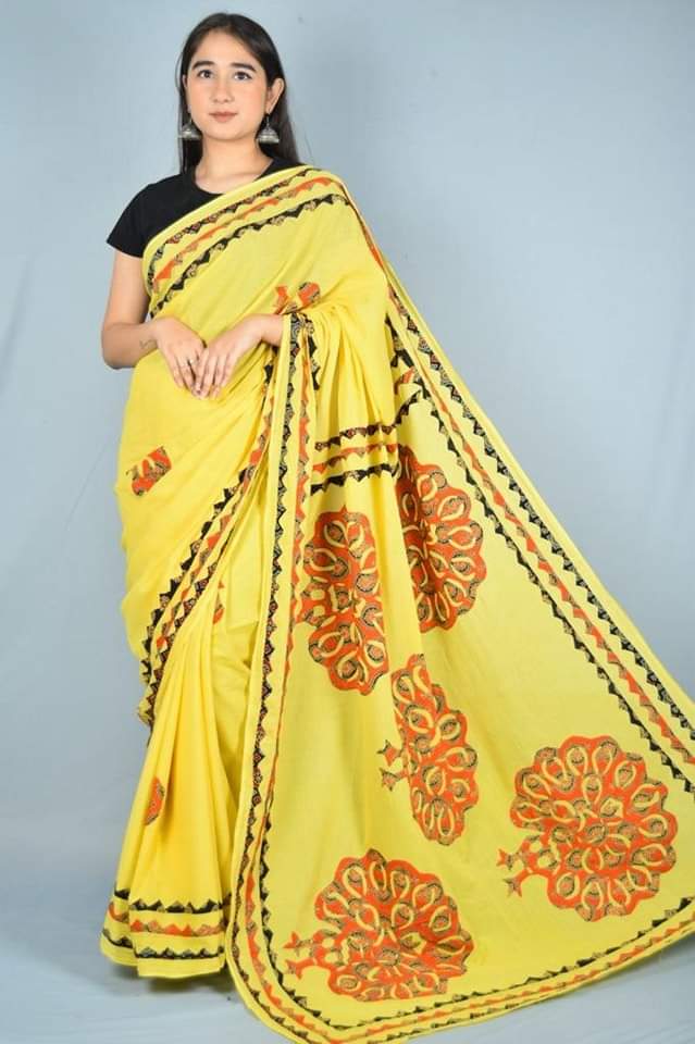 Applique work Saree on Mul Cotton