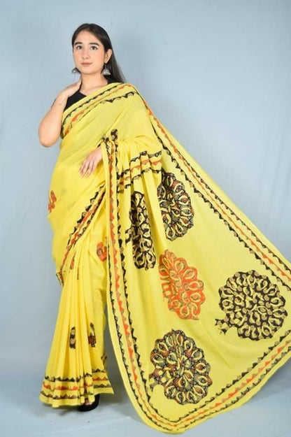 Applique work Saree on Mul Cotton