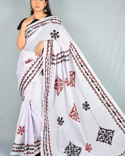 Applique work Saree on Mul Cotton