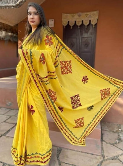 Applique work Saree on Mul Cotton