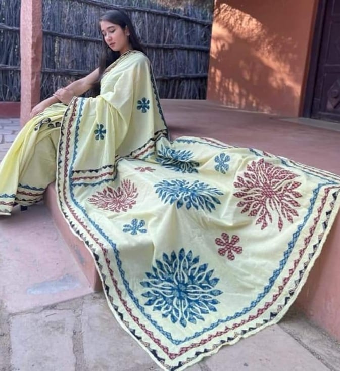 Applique work Saree on Mul Cotton