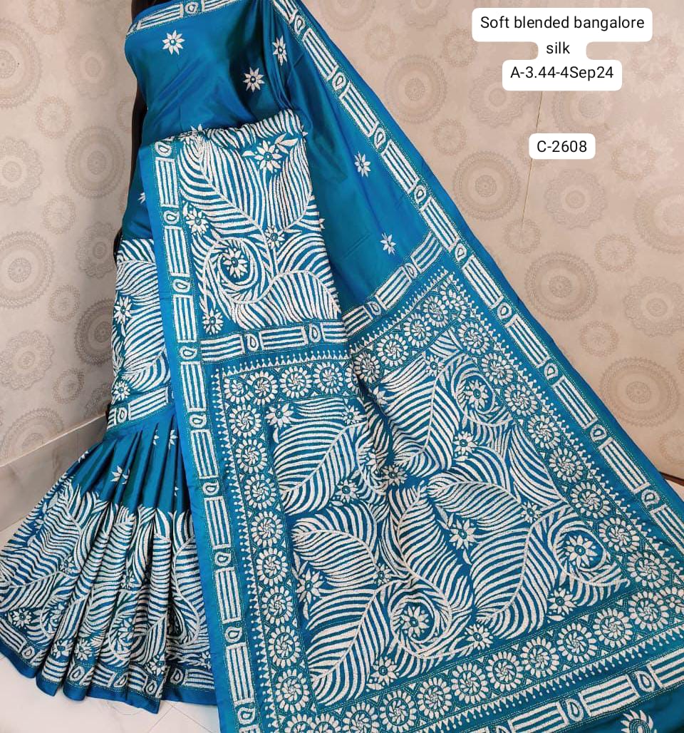 Full Kantha Stitch Saree on Blended Bangalore Silk