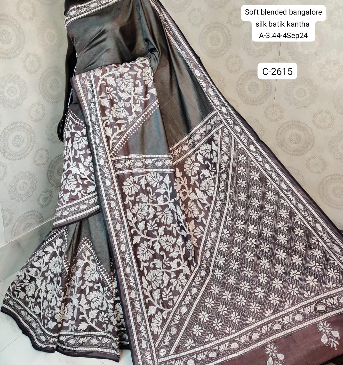 Full Kantha Stitch Saree on Blended Bangalore Silk