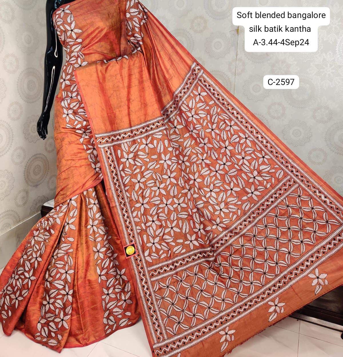 Full Kantha Stitch Saree on Blended Bangalore Silk