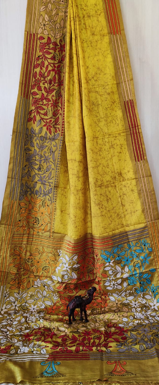 Batik print Kantha Bangalore Silk Saree