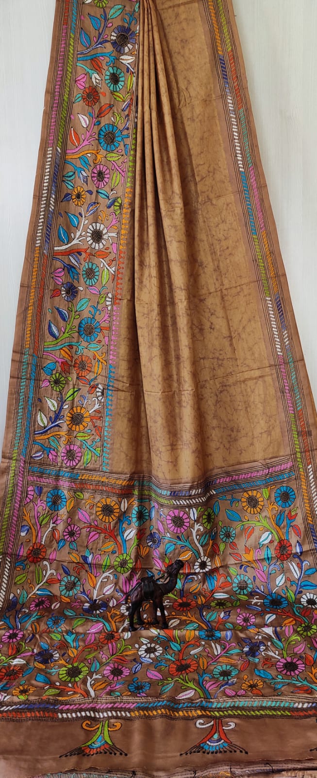 Batik print Kantha Bangalore Silk Saree