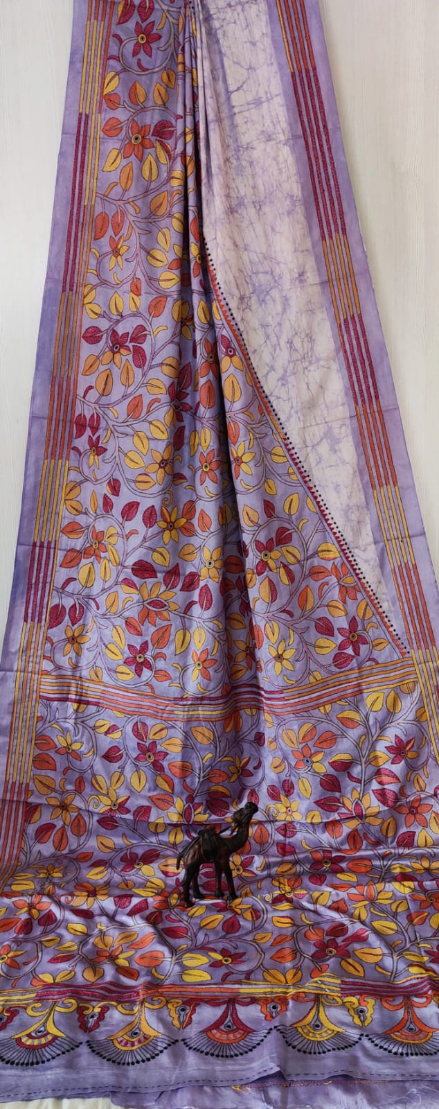 Batik print Kantha Bangalore Silk Saree