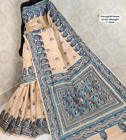 Kantha on Blended Gicha Silk Saree