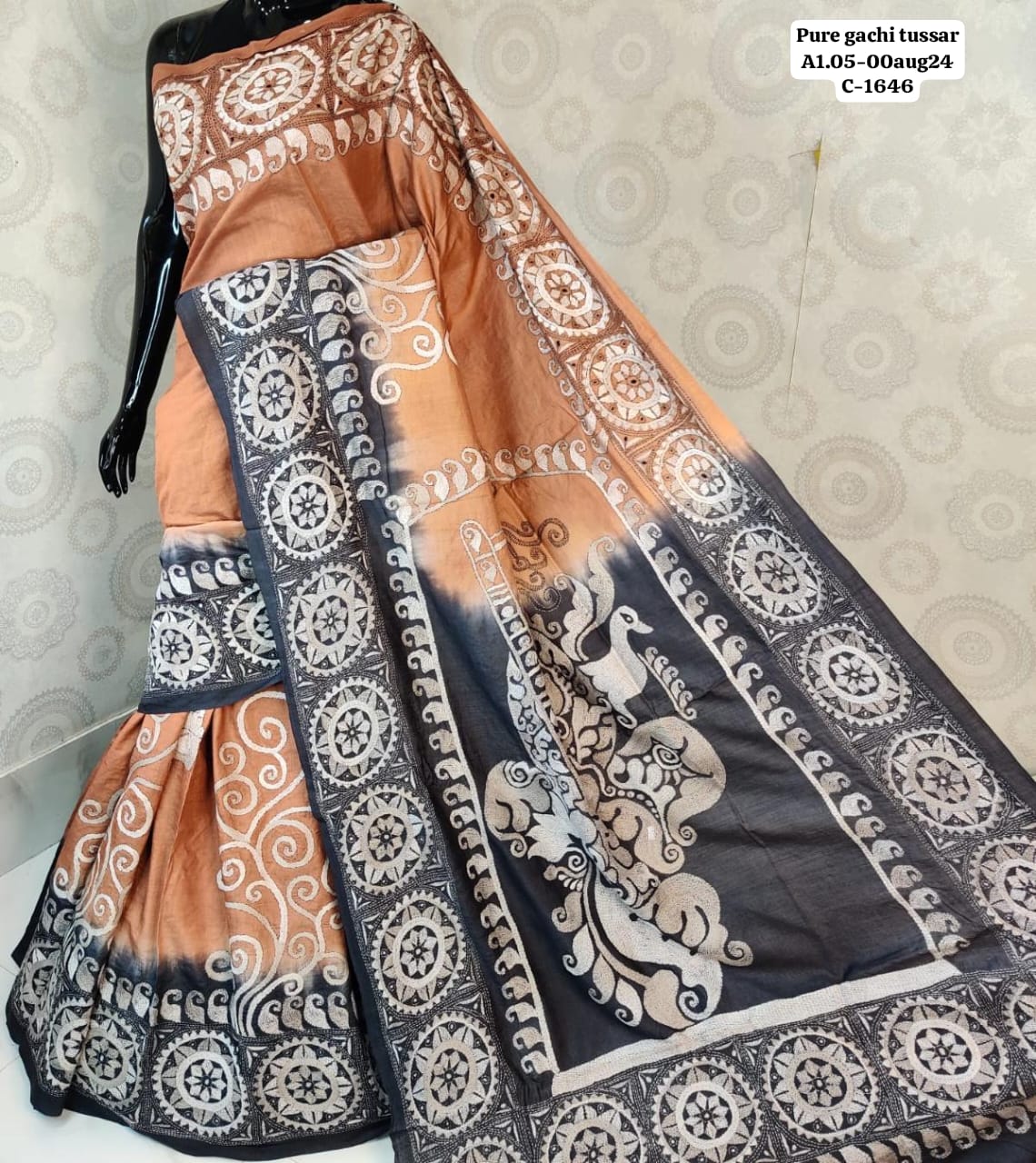 Kantha on Blended Gicha Silk Saree