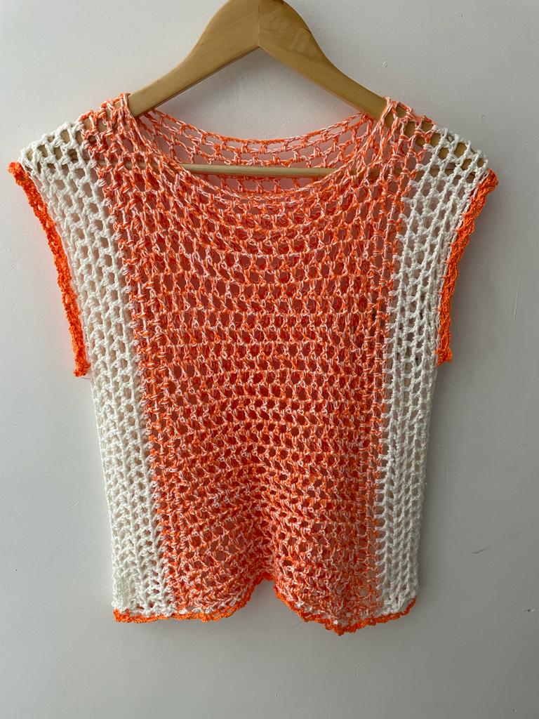 Orange and White Crochet Top