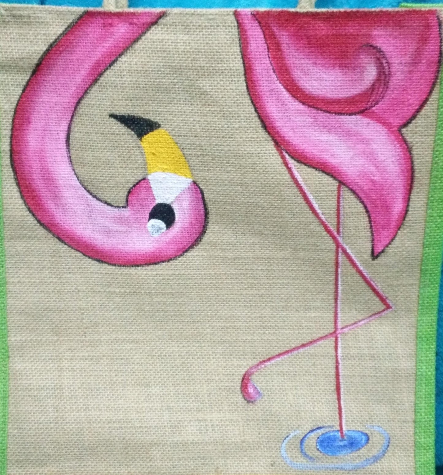 Flamingo Handpainted Jute Bag by RNR