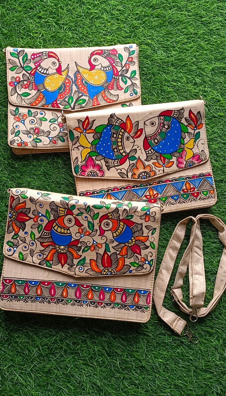 Handpainted Sling Bag with Madhubani Art