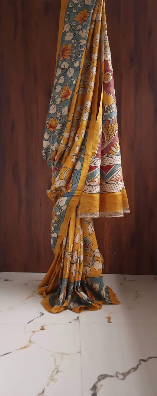 Hand Pen Kalamkari Saree on Bishnupuri Silk