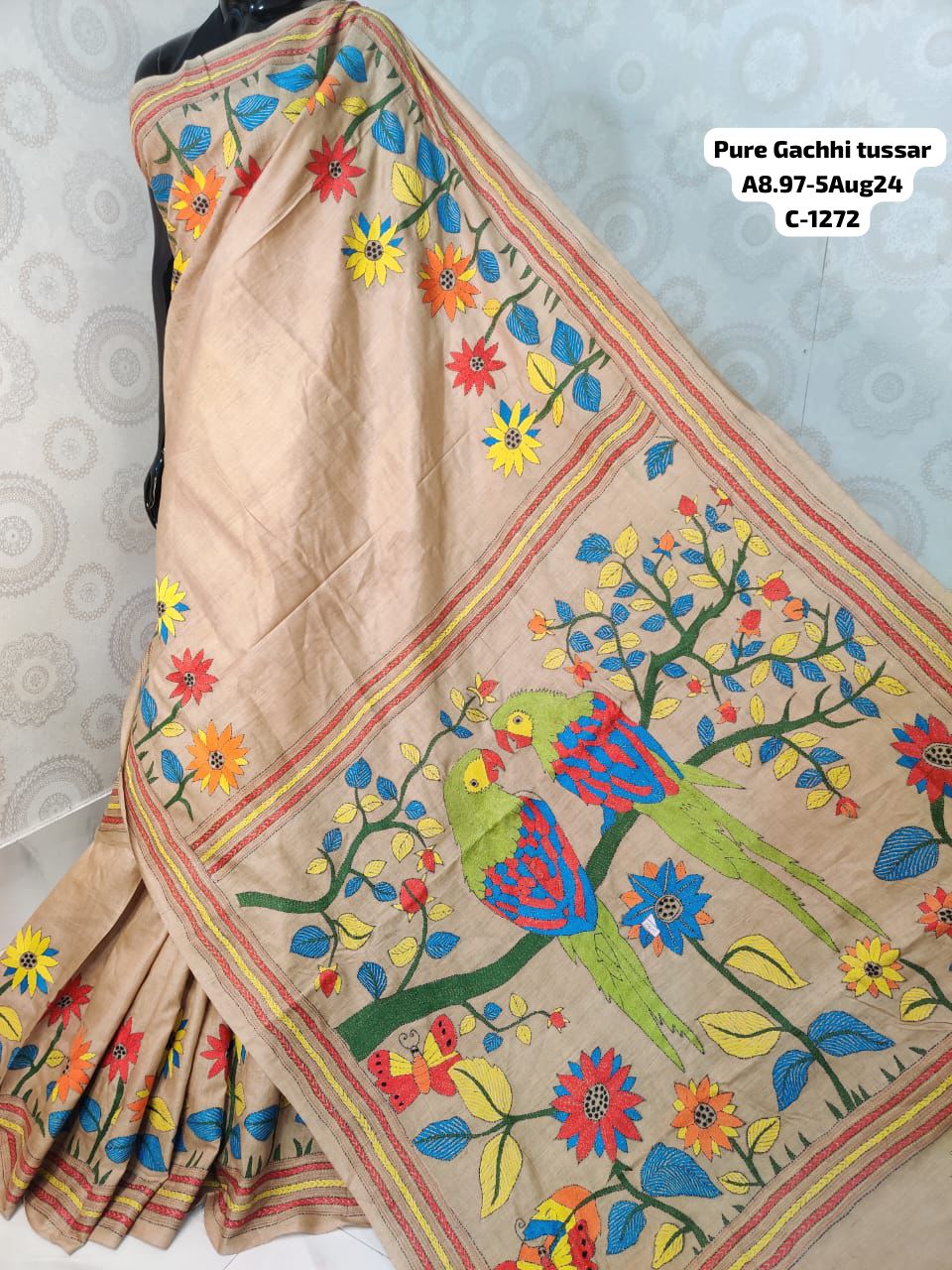 Kantha on Tussar with Gujarati Stitch