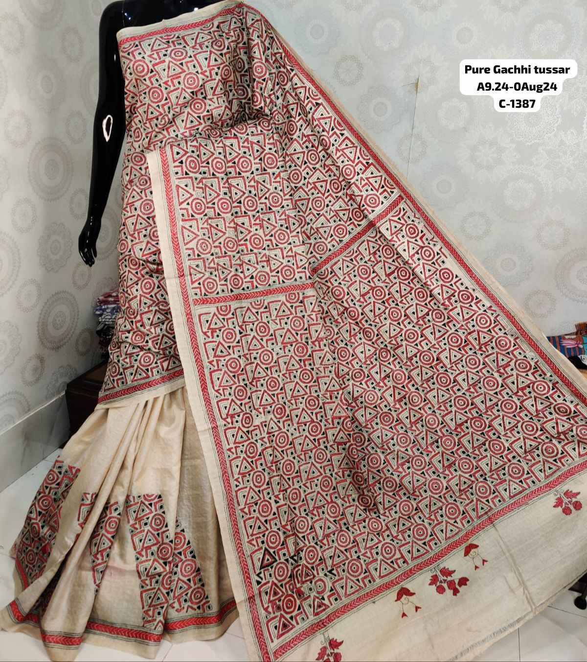 Kantha on Tussar with Gujarati Stitch