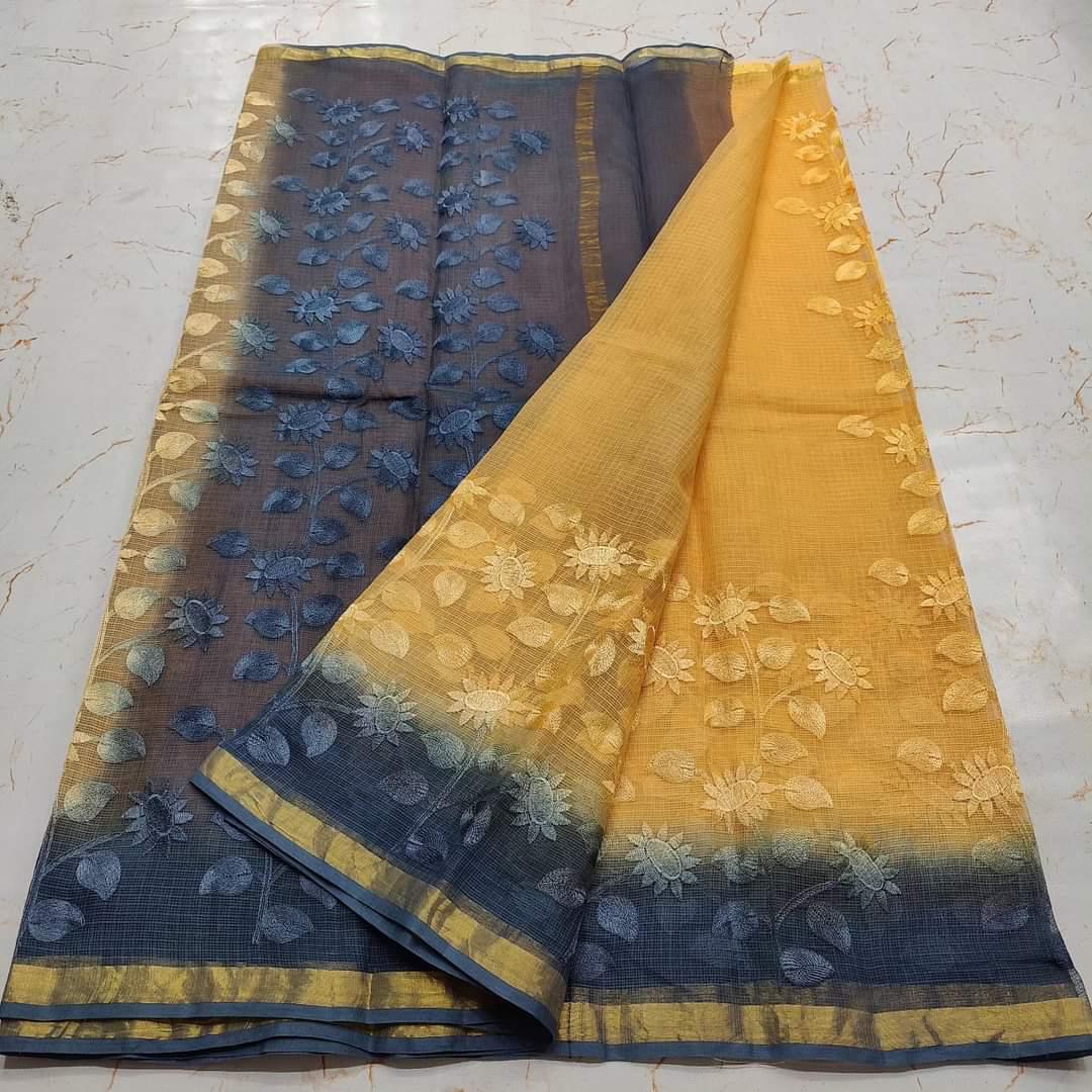 Kota Doriya Saree with embroidery