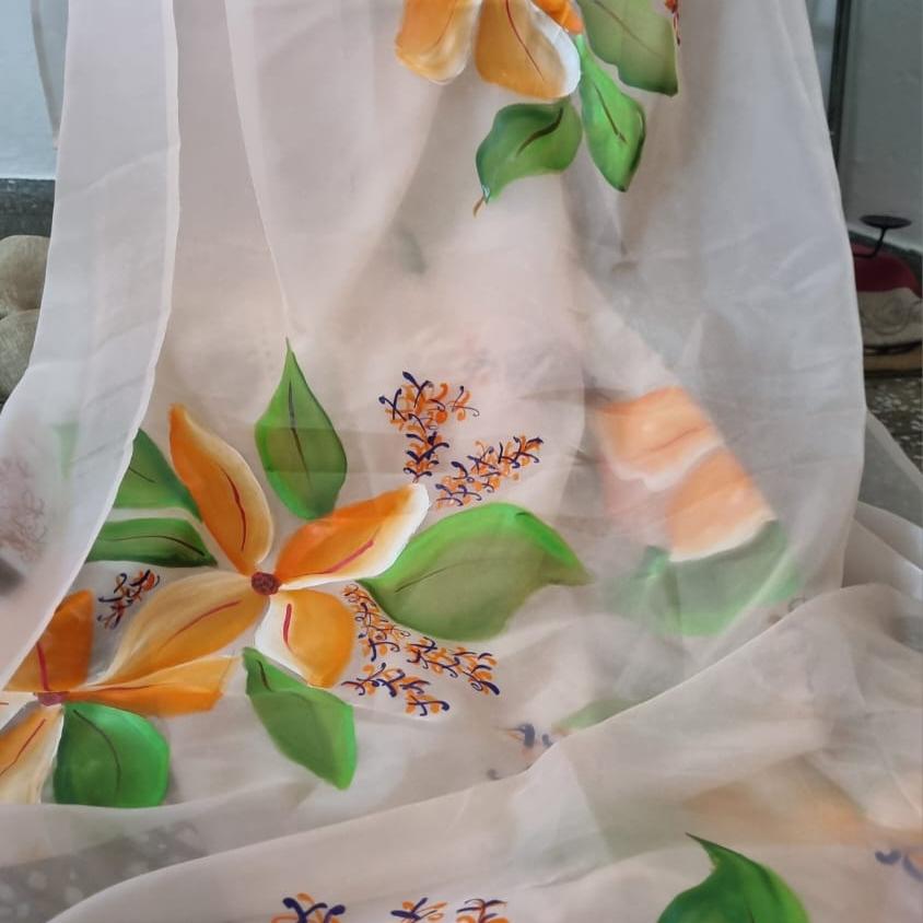 Organza Saree in Orange Flowers