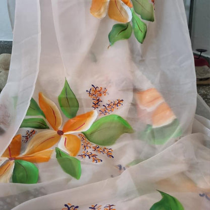 Organza Saree in Orange Flowers