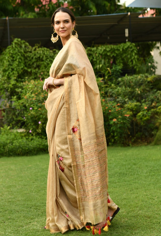 Silk Linen Hand Embroidery Saree By Rank Every Retires