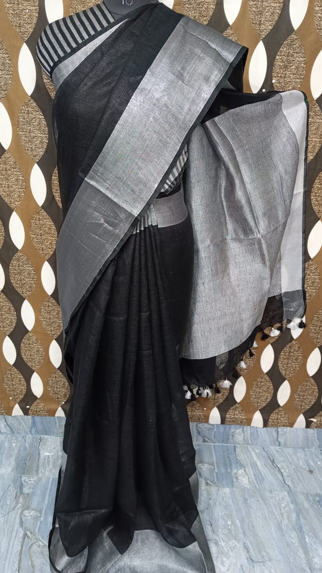 Pure Linen Saree with Blouse Piece By Rank Every Retire