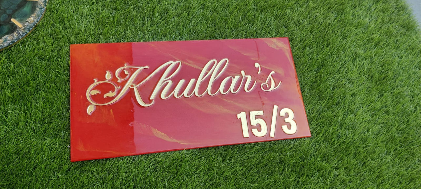 Customizable Resin Art Name Plates - Red, 18*9