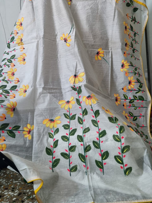 Handpainted Saree with Sunflowers on Chanderi