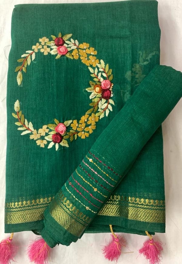 Silk Linen Hand Embroidery Saree By Rank Every Retires