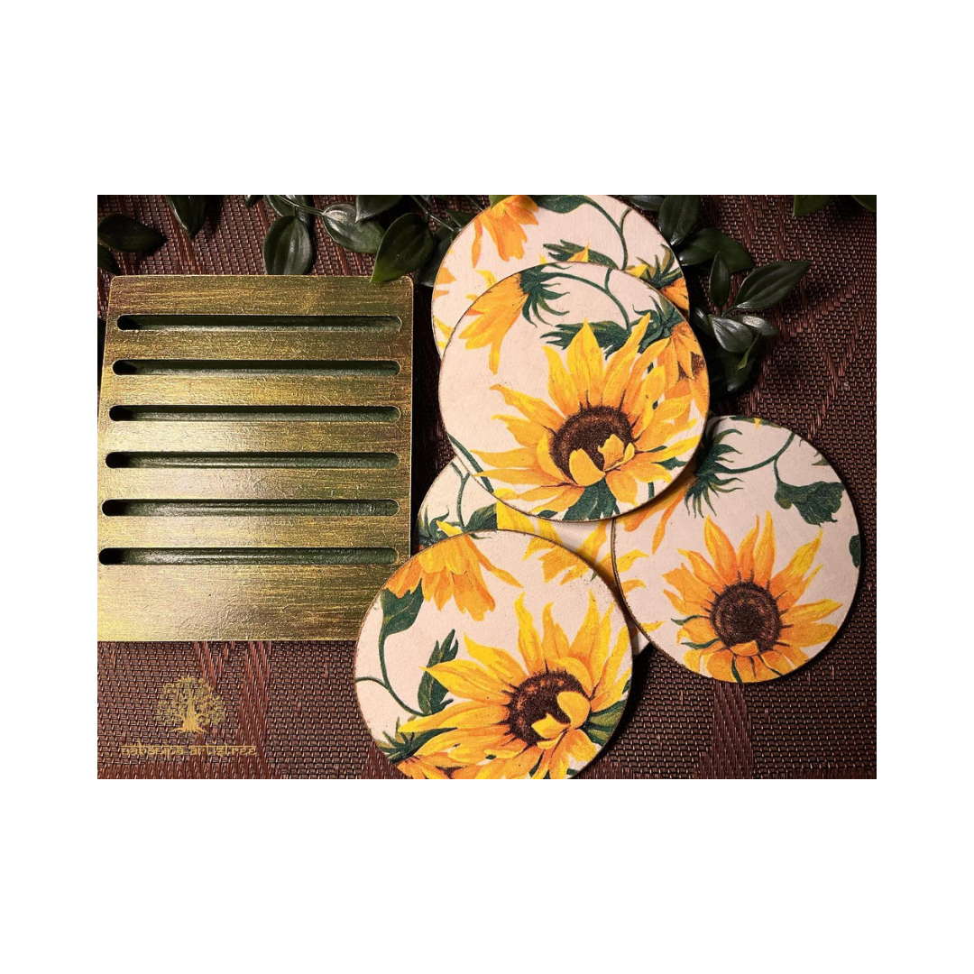 Floral Yellow Coasters - Set of 6