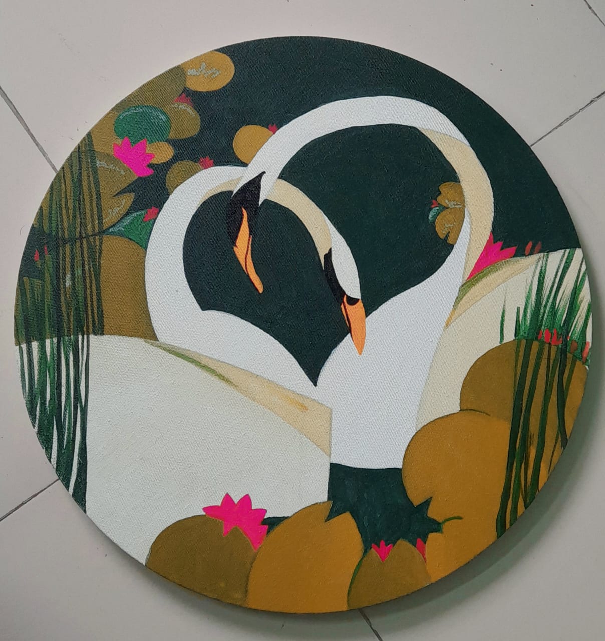 Handmade Painting of Two Swans