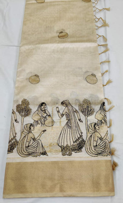 Sun Kissed Tussar Silk Saree with Elegant Embroidery by Rank Never Retires