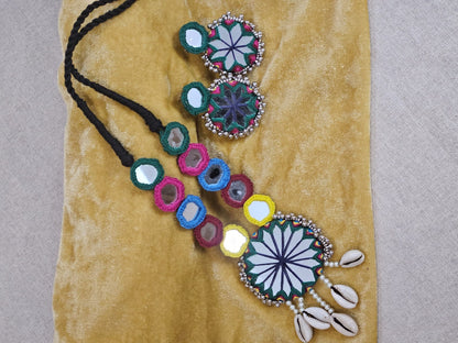 Multi Coloured Long Necklace with Earrings