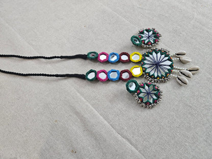 Multi Coloured Long Necklace with Earrings