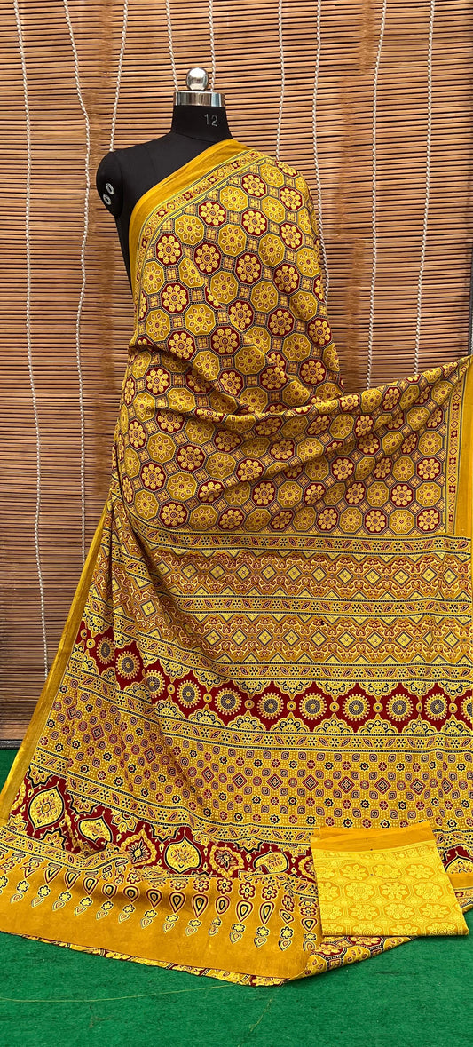 Pure Mul Cotton Ajrakh Print Saree by RNR