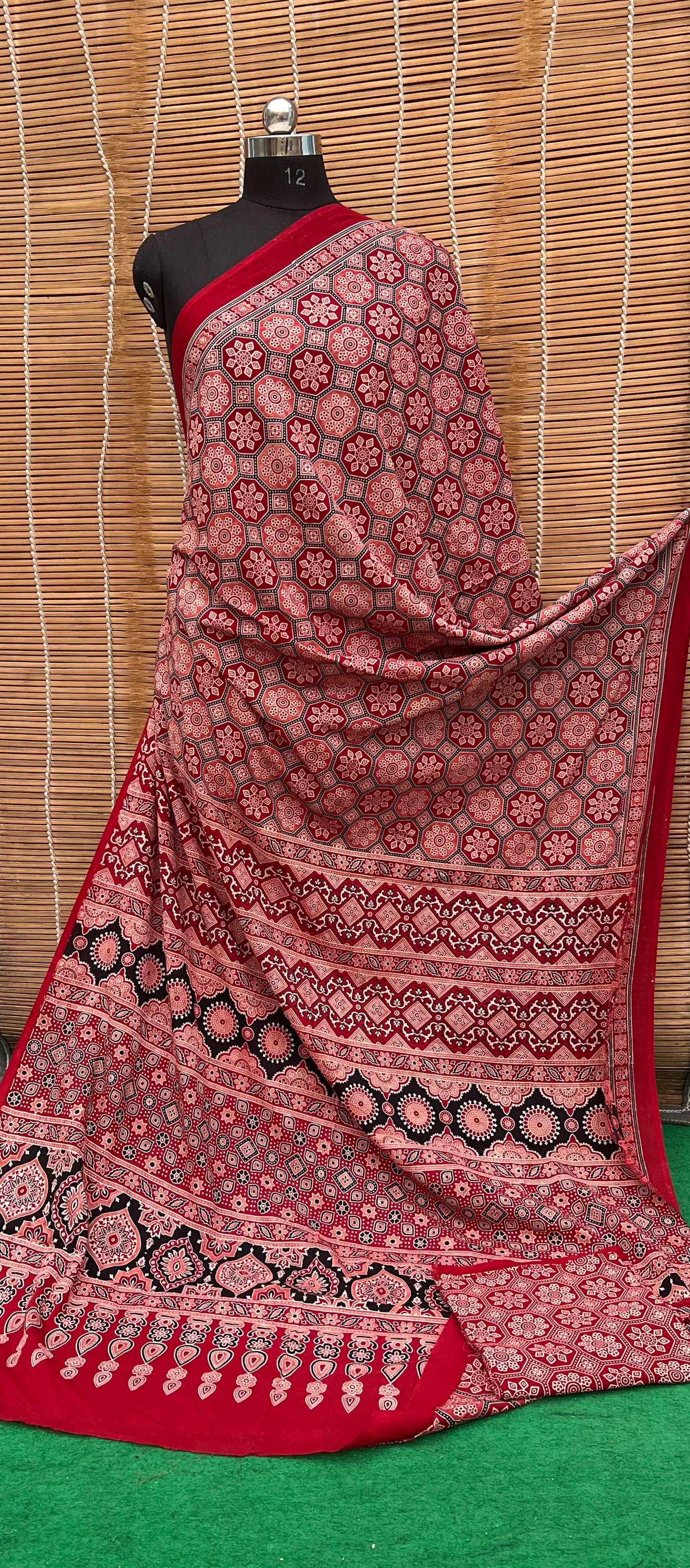 Pure Mul Cotton Ajrakh Print Saree by RNR