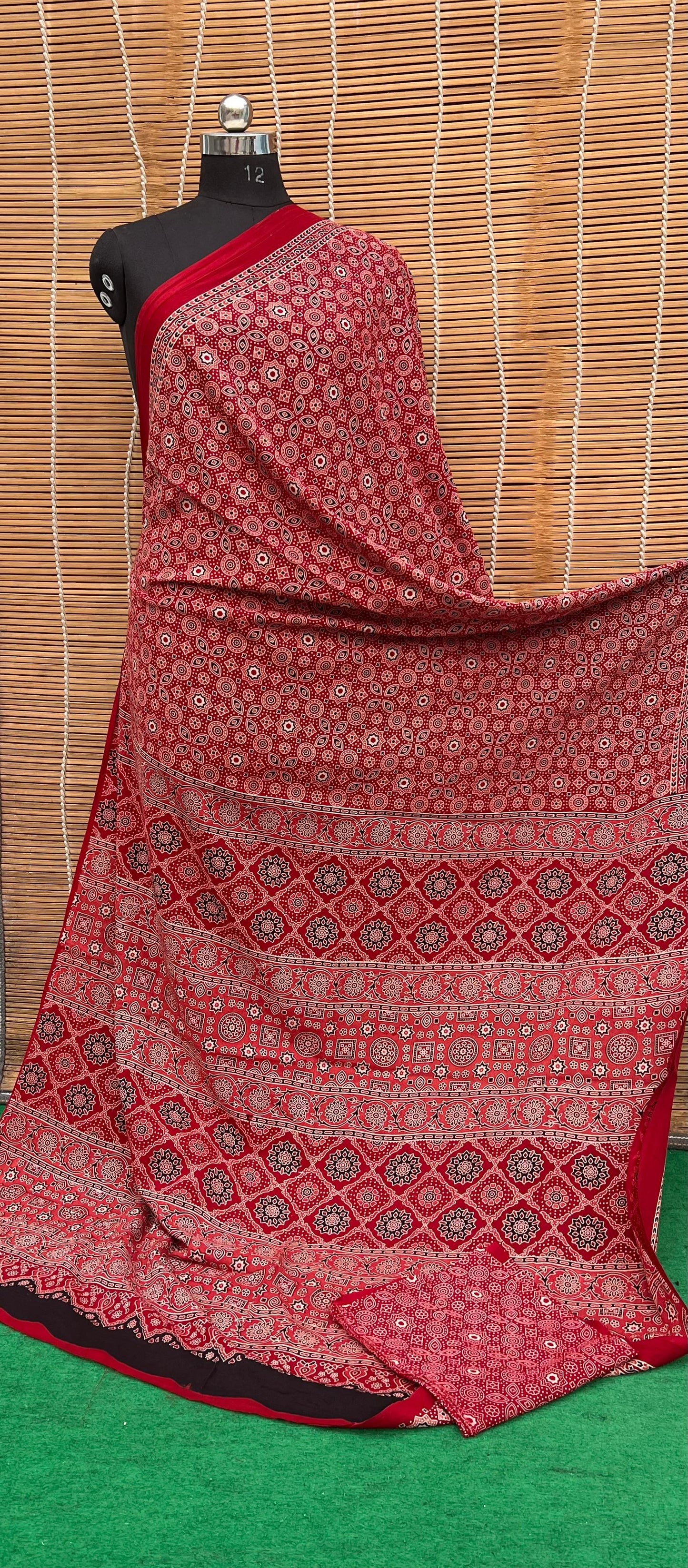 Pure Mul Cotton Ajrakh Print Saree by RNR