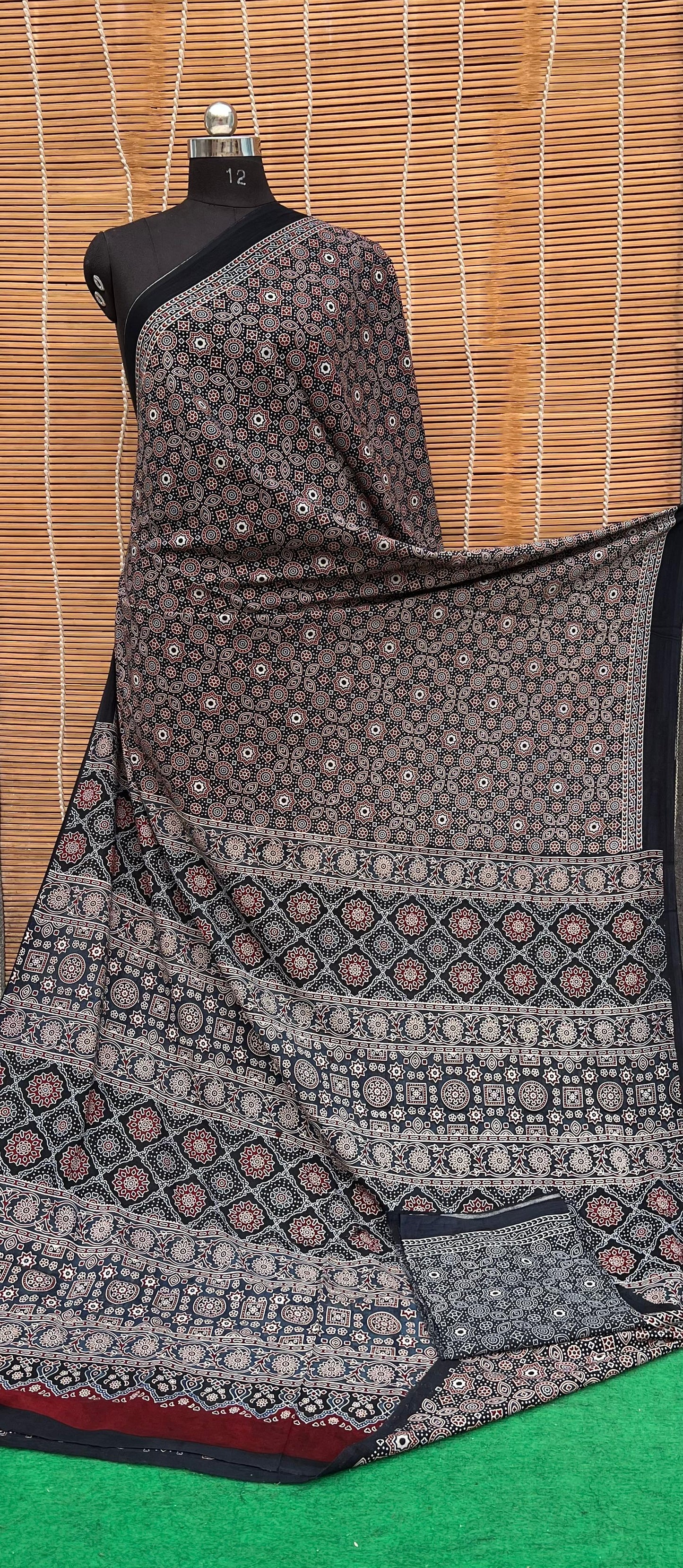 Pure Mul Cotton Ajrakh Print Saree by RNR