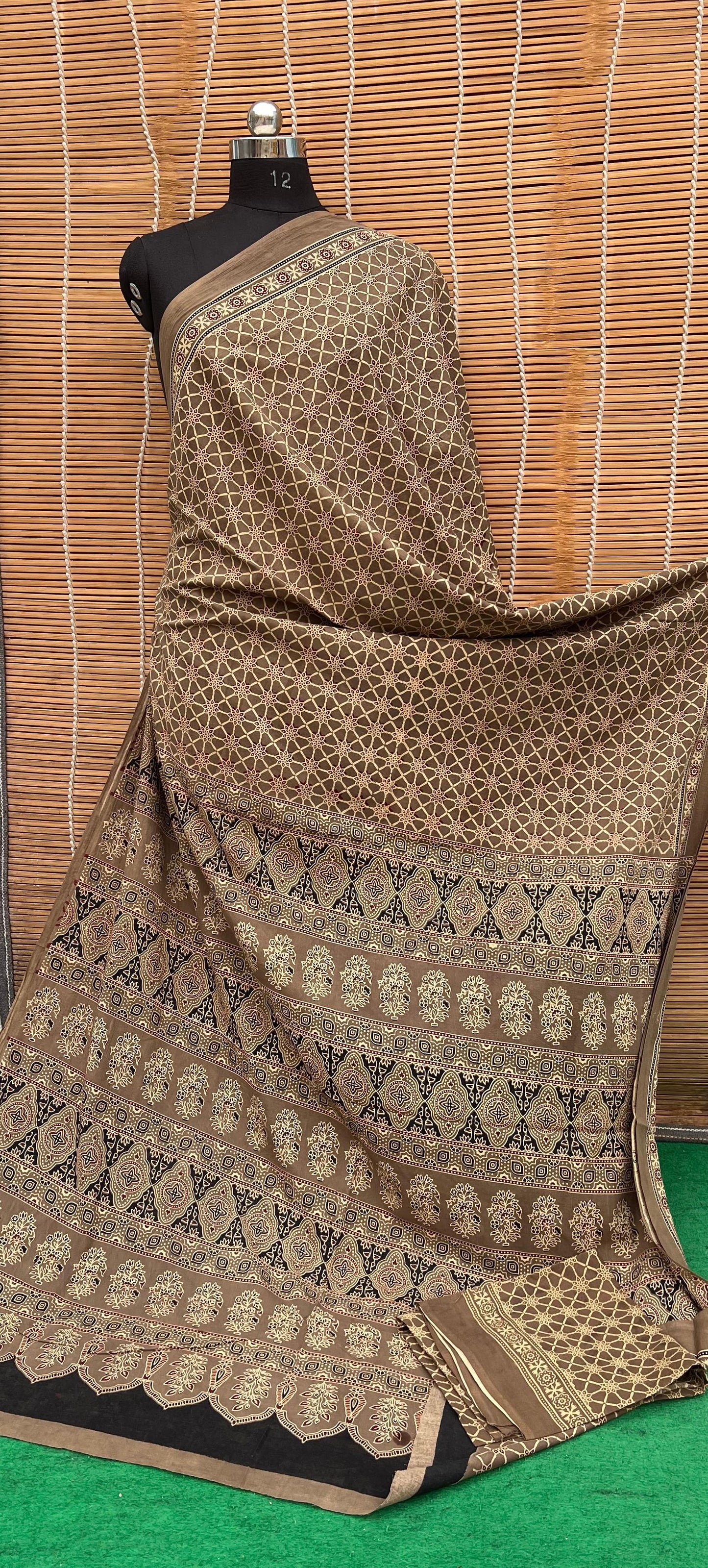 Pure Mul Cotton Ajrakh Print Saree by RNR