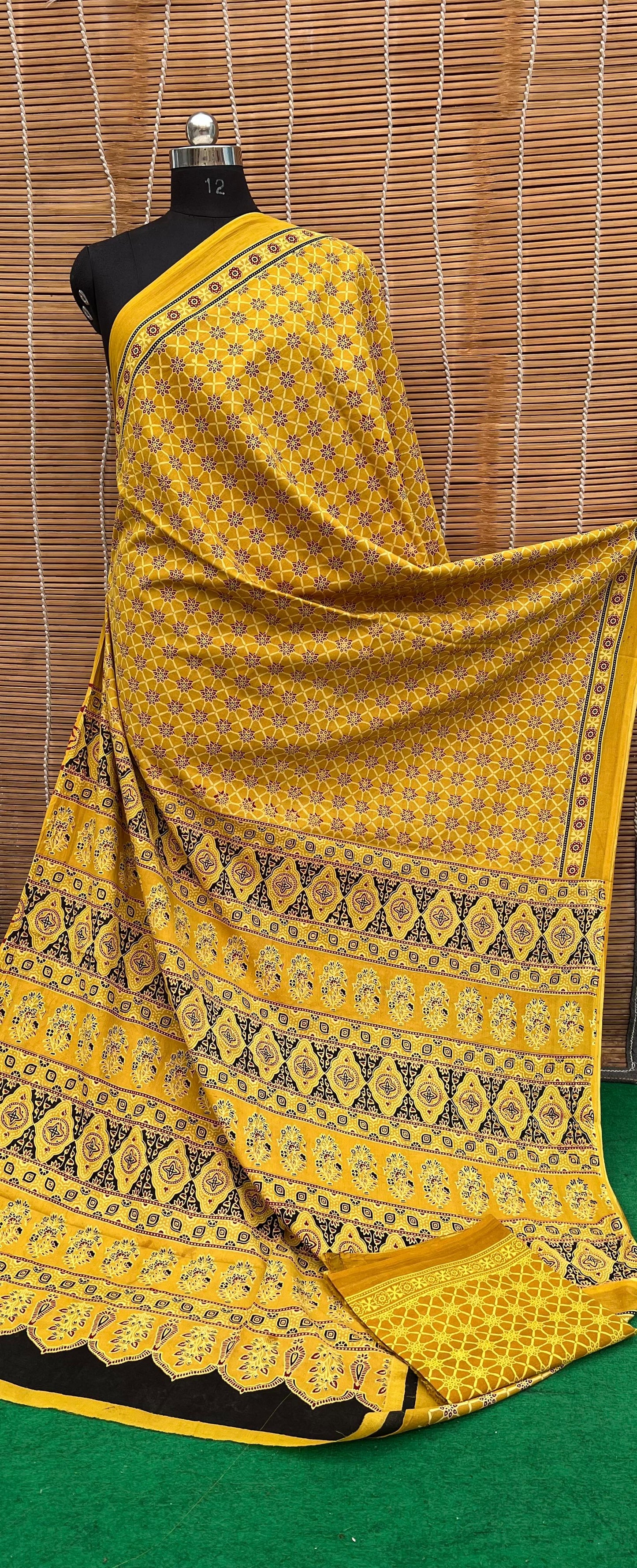 Pure Mul Cotton Ajrakh Print Saree by RNR