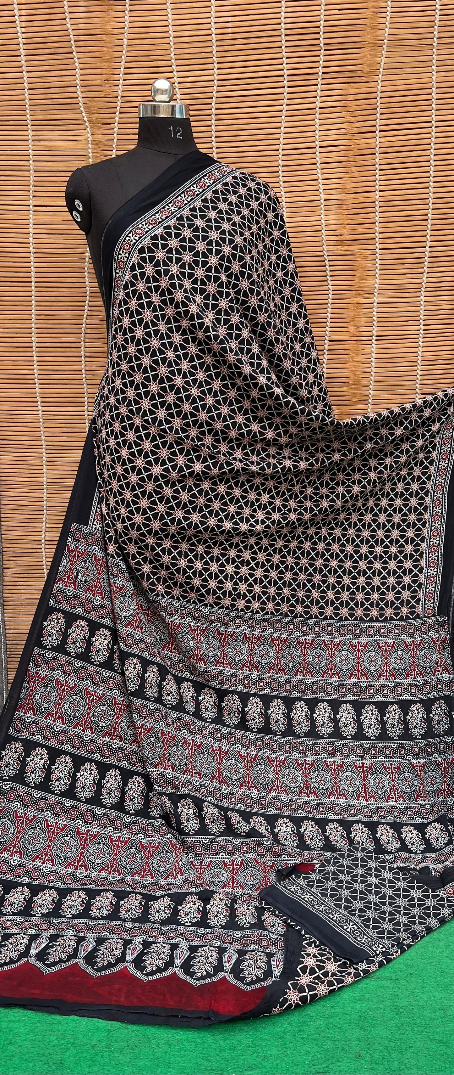 Pure Mul Cotton Ajrakh Print Saree by RNR